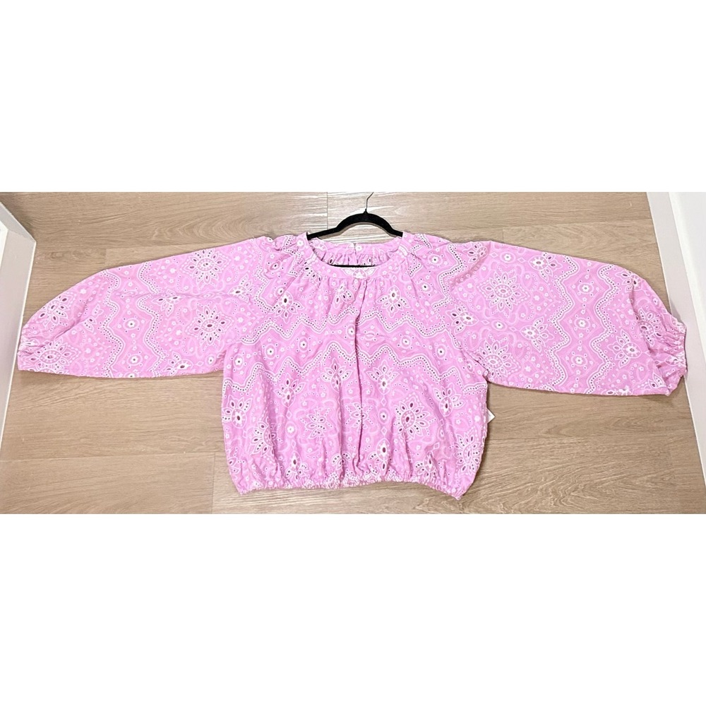 Reunited Clothing Eyelet Blouse Womens S Pink NEW Sample Balloon Sleeve Boho